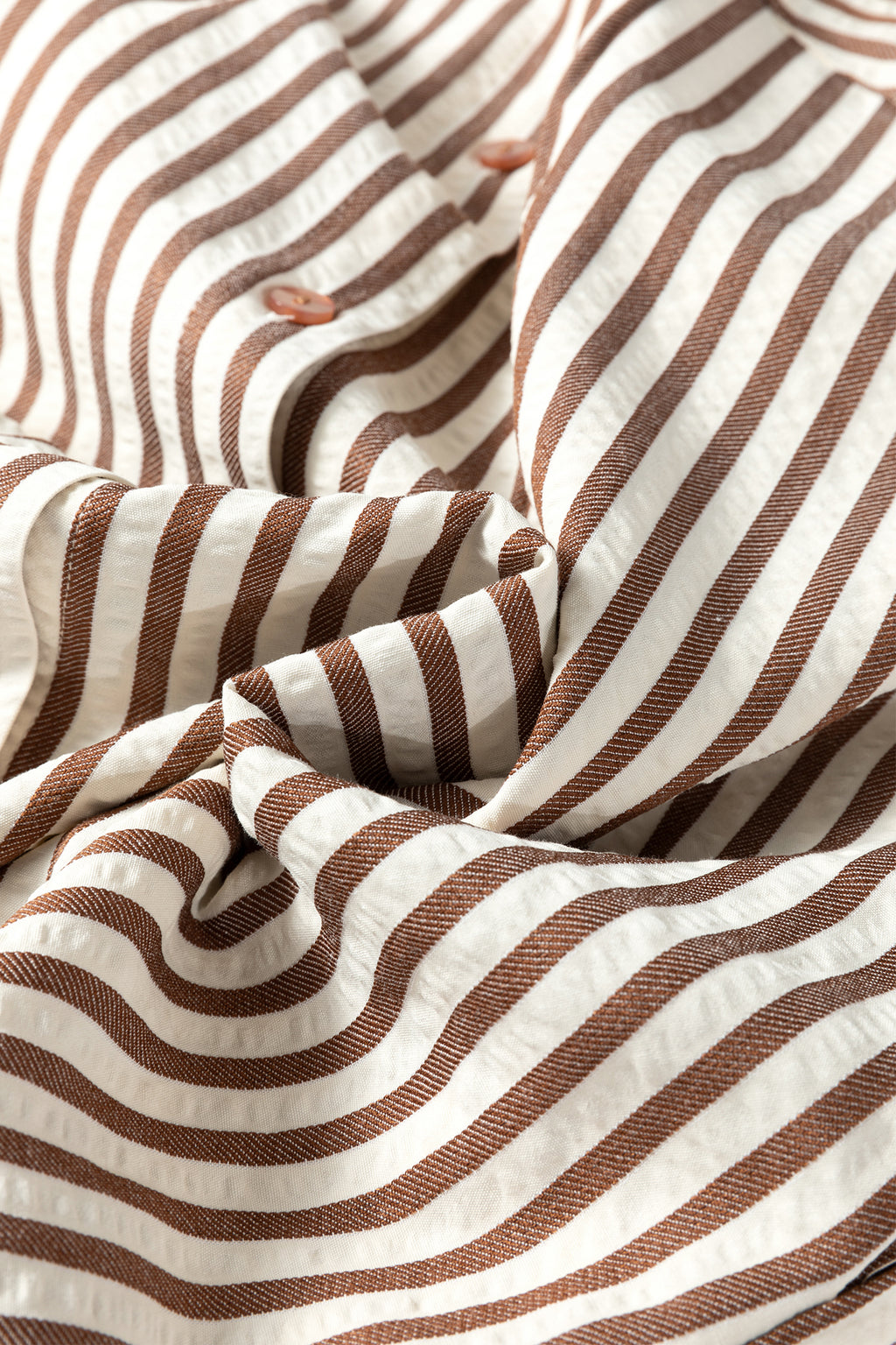 Brown Stripe Textured 3/4 Sleeve Round Hem Split Midi Shirt Dress