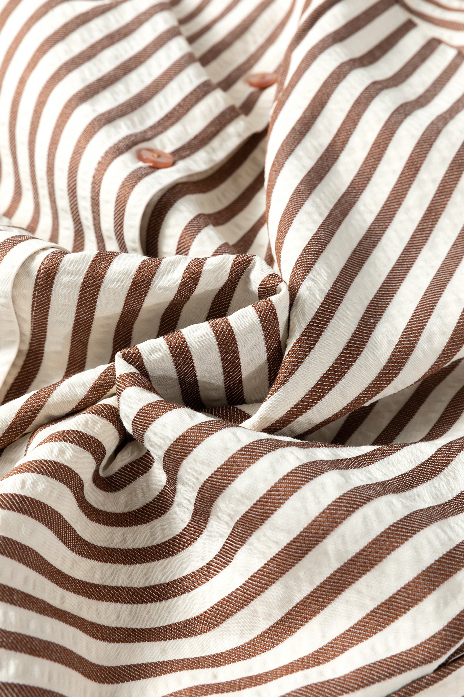 Brown Stripe Textured 3/4 Sleeve Round Hem Split Midi Shirt Dress