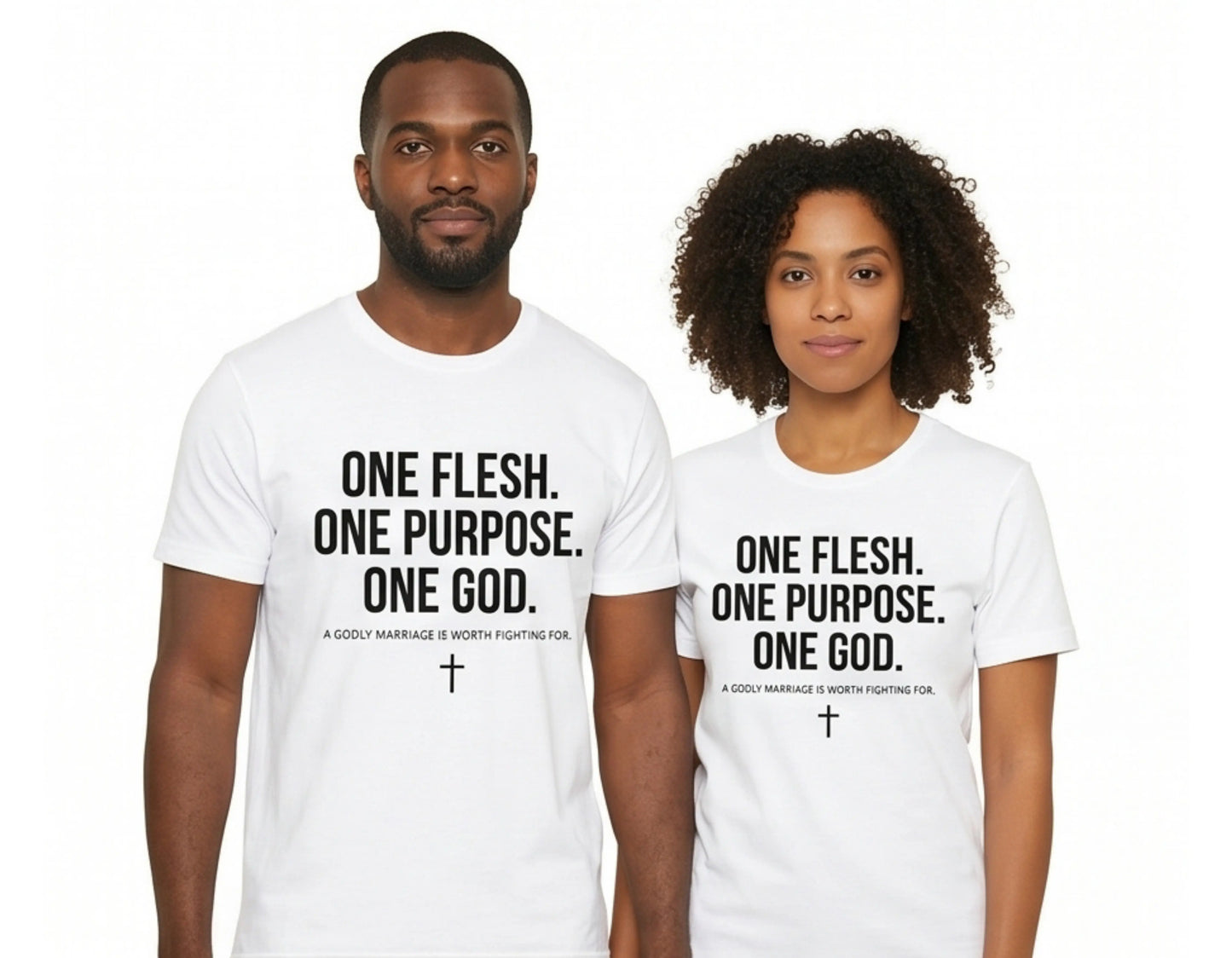 One Flesh One Purpose One God T-Shirt | Christian Marriage Tee | Faith-Based Couples Shirt | Rehoboth’s Kloset Printify