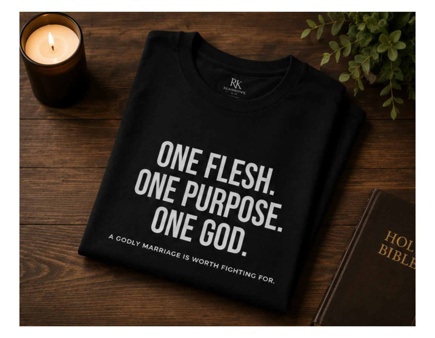 One Flesh One Purpose One God T-Shirt | Christian Marriage Tee | Faith-Based Couples Shirt | Rehoboth’s Kloset Printify