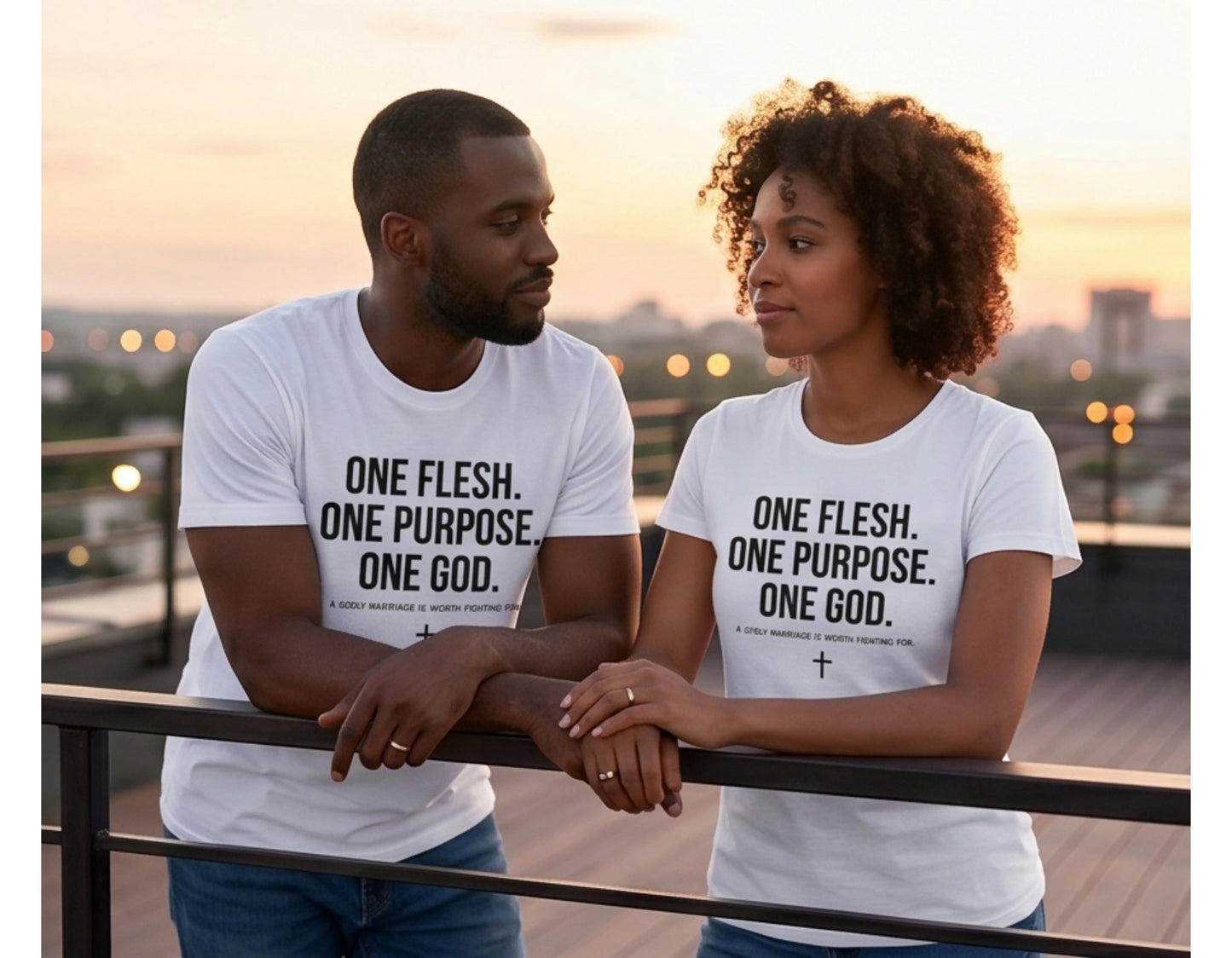 One Flesh One Purpose One God T-Shirt | Christian Marriage Tee | Faith-Based Couples Shirt | Rehoboth’s Kloset Printify