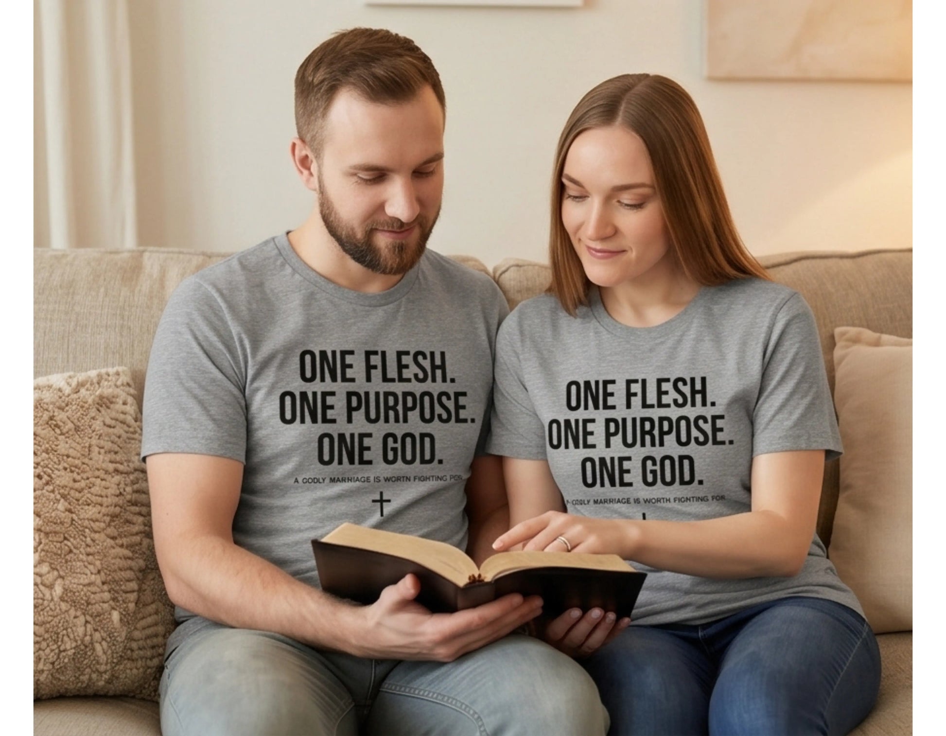 One Flesh One Purpose One God T-Shirt | Christian Marriage Tee | Faith-Based Couples Shirt | Rehoboth’s Kloset Printify