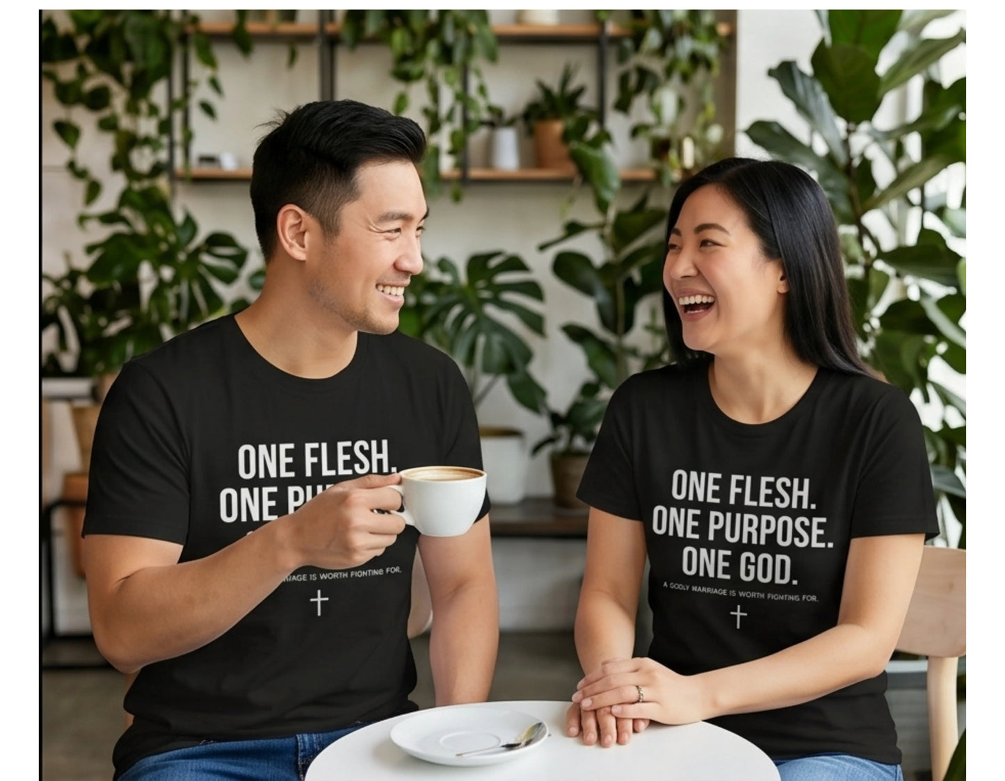 One Flesh One Purpose One God T-Shirt | Christian Marriage Tee | Faith-Based Couples Shirt | Rehoboth’s Kloset Printify