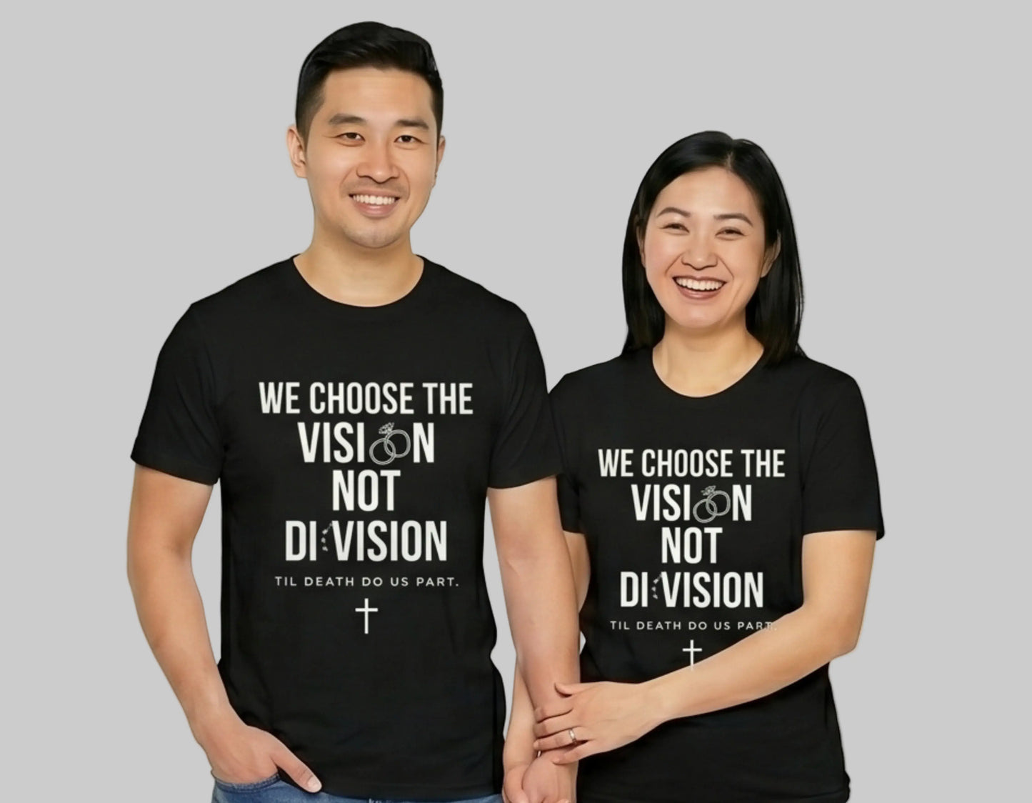 We Choose The Vision Not Division T-Shirt | Christian Marriage Tee | Faith-Based Unity Shirt | Rehoboth’s Kloset Printify
