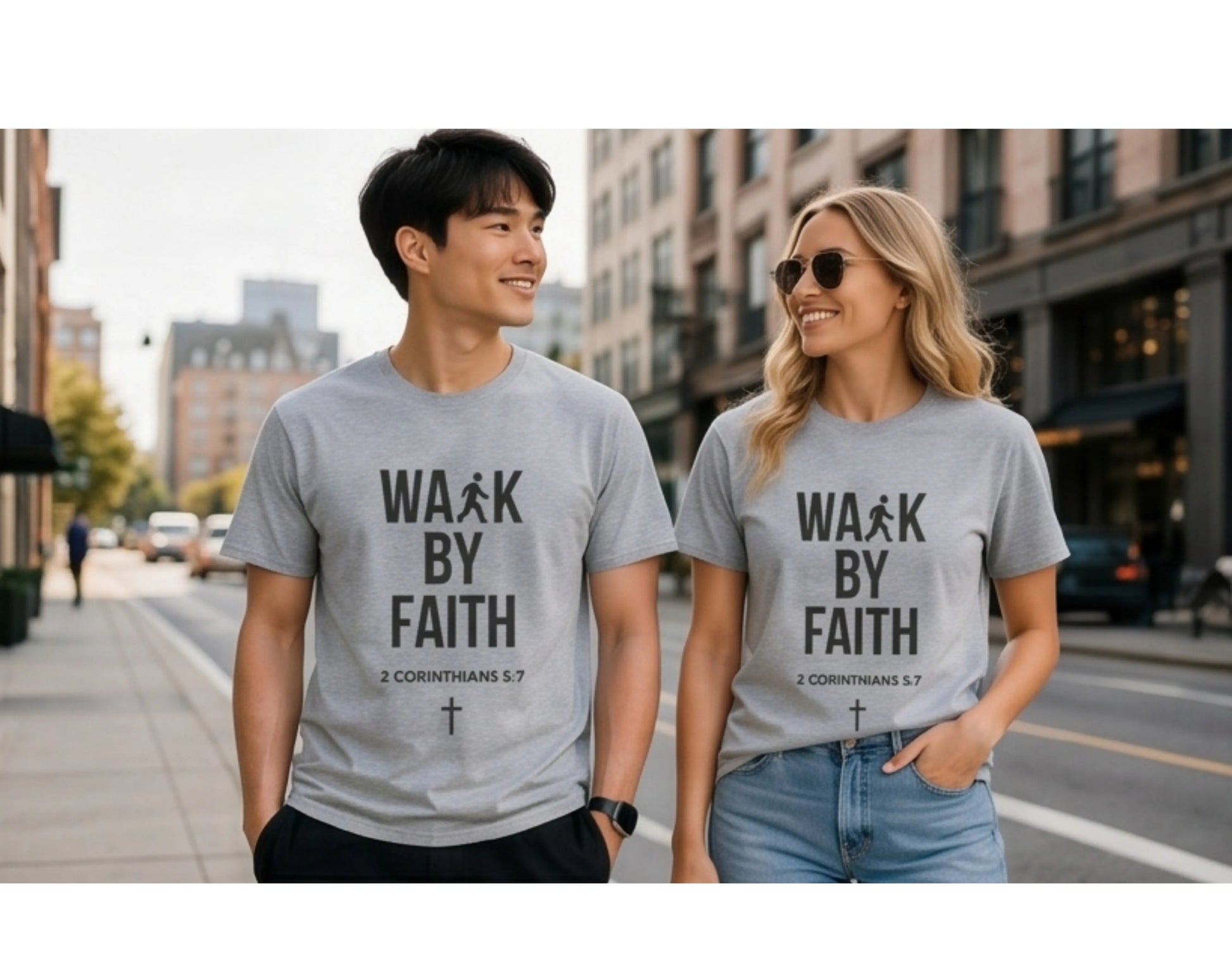 Walk by Faith T-Shirt | Minimalist Christian Tee | 2 Corinthians 5:7 Scripture Shirt | Faith-Based Streetwear | Religious Graphic Tee | Unisex Bible Verse Shirt | Christian Apparel Gift Printify