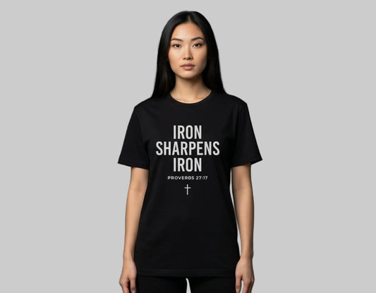 Iron Sharpens Iron Christian T-Shirt | Proverbs 27:17 Tee | Faith-Based Streetwear | Christian Graphic Shirt | Rehoboth’s Kloset Printify