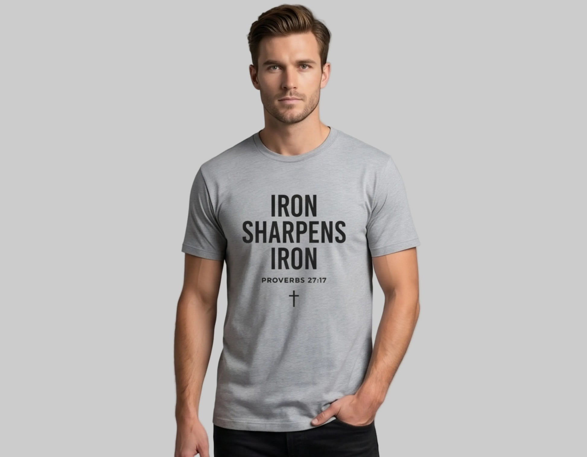 Iron Sharpens Iron Christian T-Shirt | Proverbs 27:17 Tee | Faith-Based Streetwear | Christian Graphic Shirt | Rehoboth’s Kloset Printify