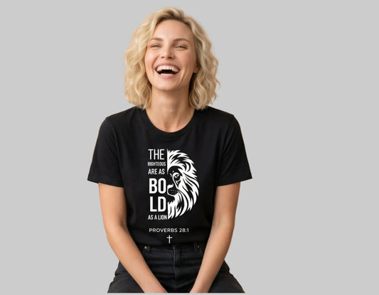 Bold as a Lion Christian T-Shirt | Proverbs 28:1 Faith Tee | Courage & Kingdom Streetwear Printify