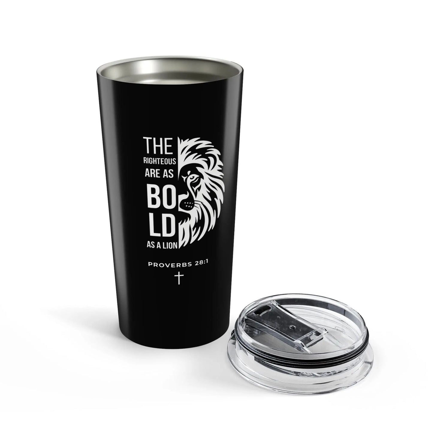 Bold As a Lion 20oz Tumbler – Proverbs 28:1 Christian Travel Mug Printify